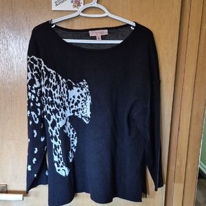 Philosophy Woman Black Sweater with Light Gray Leopard Detail